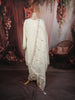 Snow White Floral Sequins and Zari Embroidered Design Space Silk Palazzo Suit with Matching Dupatta