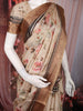 Soft Antique Beige Floral Printed Design Tussar Saree