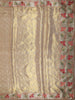 Soft Antique Ivory Beige Floral Zari Embroidered Design Pure Tissue Banarasi Silk Festive Saree with Floral Border