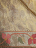Soft Antique Ivory Beige Floral Zari Embroidered Design Pure Tissue Banarasi Silk Festive Saree with Floral Border