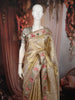 Soft Antique Ivory Beige Floral Zari Embroidered Design Pure Tissue Banarasi Silk Festive Saree with Floral Border