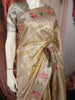 Soft Antique Ivory Beige Floral Zari Embroidered Design Pure Tissue Banarasi Silk Festive Saree with Floral Border