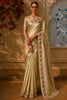 Soft Antique Ivory Beige Floral Zari Embroidered Design Pure Tissue Banarasi Silk Festive Saree with Floral Border