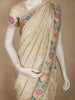 Soft Antique Ivory Beige Floral Zari Woven Design Pure Banarasi Saree with Floral Border