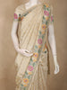 Soft Antique Ivory Beige Floral Zari Woven Design Pure Banarasi Saree with Floral Border