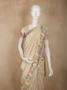 Soft Antique Ivory Beige Floral Zari Woven Design Pure Banarasi Saree with Floral Border