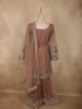 Soft Antique Taupe Brown Peacock Zari Embroidered Design Georgette Palazzo Suit with Dupatta