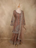 Soft Antique Taupe Brown Peacock Zari Embroidered Design Georgette Palazzo Suit with Dupatta