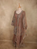 Soft Antique Taupe Brown Peacock Zari Embroidered Design Georgette Palazzo Suit with Dupatta