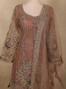 Soft Antique Taupe Brown Peacock Zari Embroidered Design Georgette Palazzo Suit with Dupatta