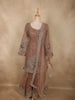 Soft Antique Taupe Brown Peacock Zari Embroidered Design Georgette Palazzo Suit with Dupatta