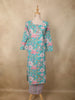 Soft Aqua Blue Floral Printed Design Cotton Straight Cut Salwar Suit