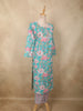 Soft Aqua Blue Floral Printed Design Cotton Straight Cut Salwar Suit
