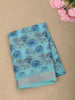 Soft Aqua Blue Floral Printed Design Linen Cotton Casual Wear Saree