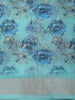 Soft Aqua Blue Floral Printed Design Linen Cotton Casual Wear Saree