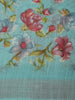 Soft Aqua Blue Floral Printed Design Mixed Cotton Saree