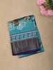 Soft Aqua Blue Floral Printed Design Mixed Cotton Saree with Contrast Zari Border