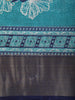 Soft Aqua Blue Floral Printed Design Mixed Cotton Saree with Contrast Zari Border