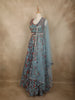 Soft Aqua Blue Floral Thread and Sequins Embroidered Design Organza Lehenga with Dupatta