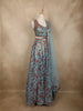 Soft Aqua Blue Floral Thread and Sequins Embroidered Design Organza Lehenga with Dupatta