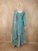 Soft Aqua Blue Floral Zari Embroidered and Stone Embellished Design Organza Palazzo Suit with Dupatta