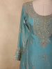 Soft Aqua Blue Floral Zari Embroidered and Stone Embellished Design Organza Palazzo Suit with Dupatta