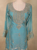 Soft Aqua Blue Floral Zari Embroidered and Stone Embellished Design Organza Palazzo Suit with Dupatta