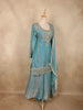 Soft Aqua Blue Floral Zari Embroidered and Stone Embellished Design Organza Palazzo Suit with Dupatta