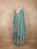 Soft Aqua Blue Floral Zari Embroidered and Stone Embellished Design Organza Palazzo Suit with Dupatta