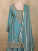Soft Aqua Blue Floral Zari Embroidered and Stone Embellished Design Organza Palazzo Suit with Dupatta
