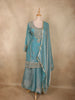 Soft Aqua Blue Floral Zari Embroidered and Stone Embellished Design Organza Palazzo Suit with Dupatta