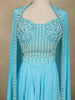 Soft Aqua Blue Heavy Beads Embroidered Design Satin Lehenga with Dupatta