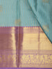 Soft Aqua Blue Stripes and Elephant Butta Zari Woven Design Pure Kanchipuram Silk Saree with Contrast Border