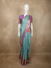 Soft Aqua Blue Stripes and Elephant Butta Zari Woven Design Pure Kanchipuram Silk Saree with Contrast Border