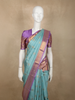 Soft Aqua Blue Stripes and Elephant Butta Zari Woven Design Pure Kanchipuram Silk Saree with Contrast Border