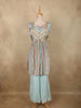 Soft Aqua Sky Blue Floral Printed Design Crepe Peplum Palazzo Suit