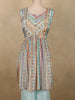 Soft Aqua Sky Blue Floral Printed Design Crepe Peplum Palazzo Suit