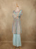 Soft Aqua Sky Blue Floral Printed Design Crepe Peplum Palazzo Suit