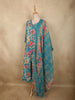 Soft Aqua Teal Blue Floral Printed Design Cotton Anarkali Salwar Suit with Dupatta