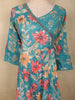 Soft Aqua Teal Blue Floral Printed Design Cotton Anarkali Salwar Suit with Dupatta