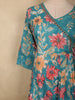Soft Aqua Teal Blue Floral Printed Design Cotton Anarkali Salwar Suit with Dupatta