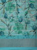 Soft Aqua Teal Blue Floral Printed Design Linen Cotton Saree