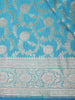 Soft Aqua Teal Blue Floral Zari Woven Design Semi Banarasi Saree with Floral Zari Border