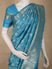 Soft Aqua Teal Blue Floral Zari Woven Design Semi Banarasi Saree with Floral Zari Border