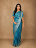Soft Aqua Teal Blue Floral Zari Woven Design Semi Banarasi Saree with Floral Zari Border