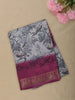 Soft Ash Grey Bird and Floral Garden Printed Design Mixed Cotton Saree with Ornamental Zari Woven Border