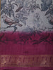 Soft Ash Grey Bird and Floral Garden Printed Design Mixed Cotton Saree with Ornamental Zari Woven Border