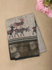 Soft Ash Grey Deer Motif Printed Design Mixed Cotton Saree with Animal Motif Zari Border