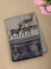 Soft Ash Grey Deer Motif Printed Design Crepe Saree with Animal Motif Zari Border