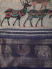 Soft Ash Grey Deer Motif Printed Design Crepe Saree with Animal Motif Zari Border